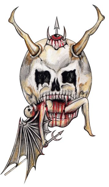 Art surreal fantasy skulls.Hand drawing on paper. - Fotó, kép