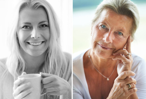 Just as pretty then and now. Image of a woman as her older and younger selves - Photo, Image