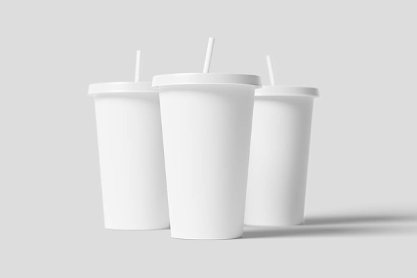 ドリンクカップホワイトブランク3Dレンダリングモックアップデザインプレゼンテーション - 写真・画像