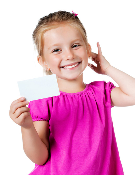 Girl with a white card - Foto, Imagen