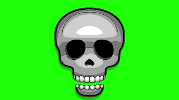 Groene scherm video animatie van een schedel sticker met comic stijl, verwijder de groene achtergrond met behulp van de video-editing software die u gebruikt - Video