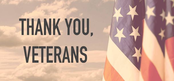 tekt dank u veteranen met de Amerikaanse vlag. - Foto, afbeelding