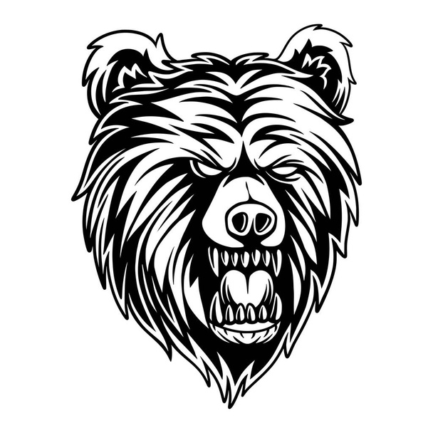 ベクトルデザインの怖いクマは中央の背景に黒と白のイラスト - ベクター画像
