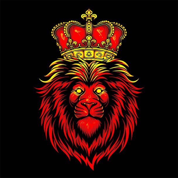Векторна ілюстрація Барвиста голова лева носить королівську корону Вінтажні ілюстрації
 - Вектор, зображення
