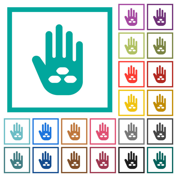 Signo de sanción de carbón en forma de mano iconos de color plano sólido con marcos de cuadrante sobre fondo blanco - Vector, imagen