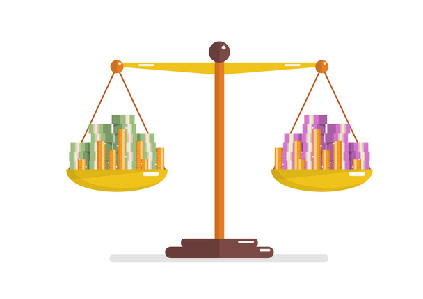 Comparison between two currency on balance scale. Business exchange concept. Vector illustration - Vector, Image