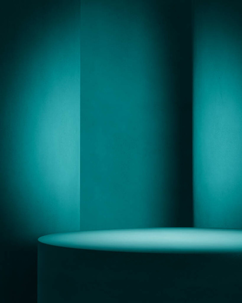 Escena de estudio interior azul mínimo para fondo de podio de producto. 3d renderizar - Foto, Imagen