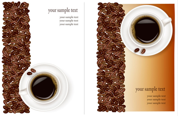Design with cup of coffee and coffee grains. Vector. - Vettoriali, immagini