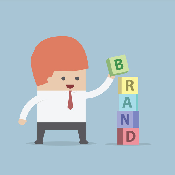 Empresário está construindo palavra BRAND, conceito de construção de marca
 - Vetor, Imagem