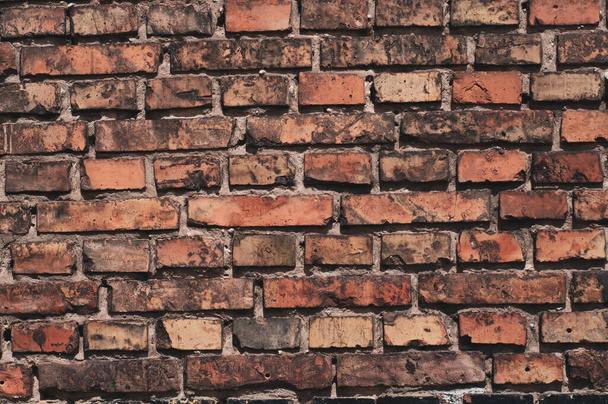 Red antique old brick wall closeup, banner blank background with space for text. - Photo, Image