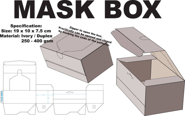 Eenvoudig masker doos, maar ziet er schattig uit. Wordt geleverd met een rits om de doos te openen. Praktisch te openen en te sluiten door de uiteinden van het patroon aan te haken. - Vector, afbeelding