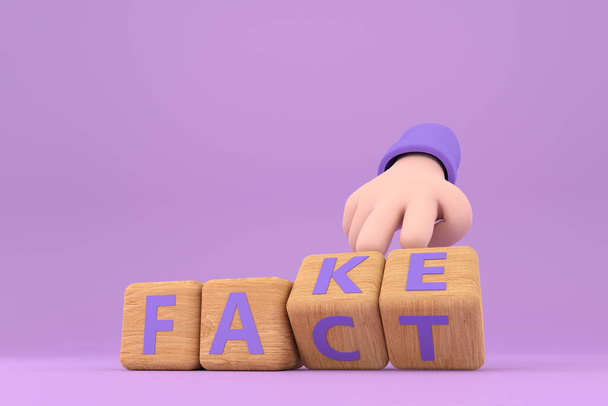 3d. Hand turns dice and changes the word "fake" to "fact". - Fotografie, Obrázek