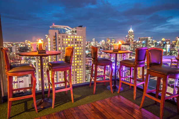 BANGKOK, THAILAND - June 3: View from the top of Above Eleven rooftop bar & restaurant on June 3, 2015 in Bangkok, Thailand. Above Eleven is a rooftop bar & restaurant on the 33 rd floor of the Fraser Suites Sukhumvit in Sukhumvits pulsating Soi 11 - Photo, Image
