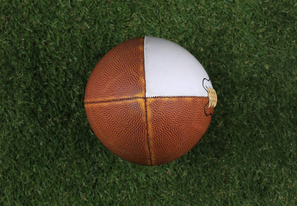 brown leather american football ball on the lawn - Fotó, kép