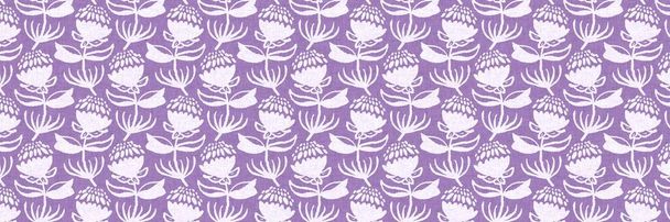 性別ニュートラル花シームレスラスターボーダー。シンプルな紫の気まぐれな2トーンパターン。子供の保育園壁紙やスキャンディ｜print - 写真・画像