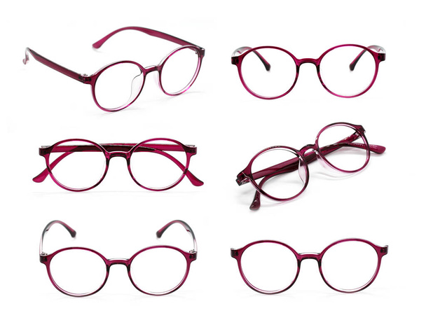 Group of beautiful eyeglass frames isolated on white background. Spectacles. Costume Fashion. - Photo, Image