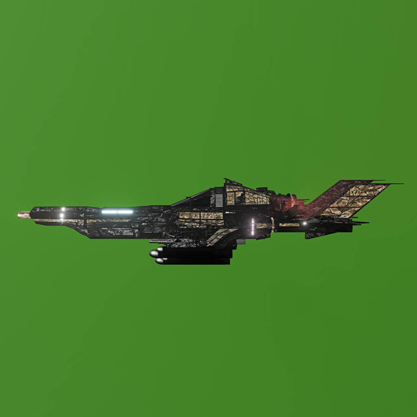 moderno combattente spaziale isolato su sfondo verde illustrazione 3d - Foto, immagini