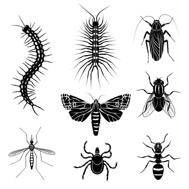 Schädliche Insekten Karikatur monochromen Symbol setzen verschiedene ekelhafte Insekten, die die Welt Vektorillustration schaden - Vektor, Bild