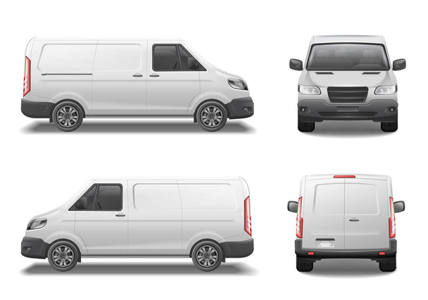 Auto van mockup set met geïsoleerde realistische beelden van auto 's vanuit verschillende hoeken op blanco achtergrond vector illustratie - Vector, afbeelding