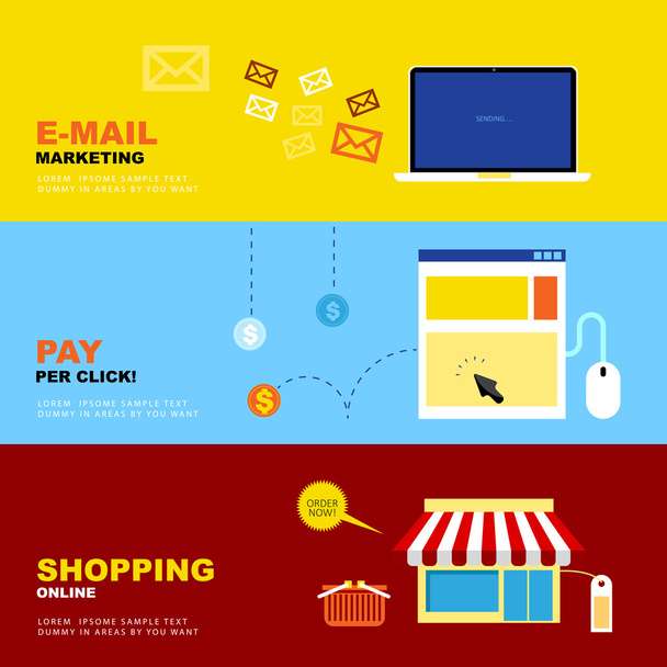 E-Mail Marketing, Pay per Click, Shopping Online. Affari Econo
 - Vettoriali, immagini