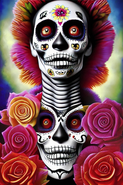 dzień zmarłych kolorowy czaszki z roślinnym motywem - Zdjęcie, obraz