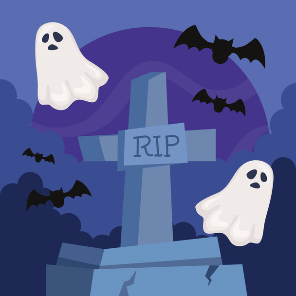 halloween ghosts in cemetery poster - Вектор, зображення