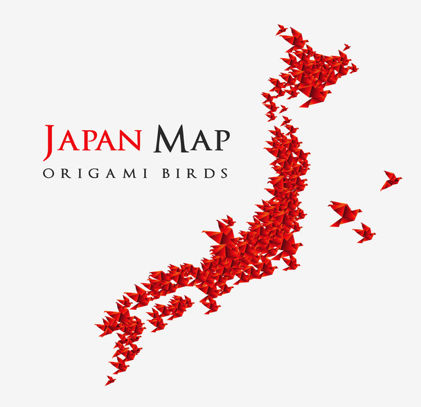 Japão mapa em forma de pássaros origami
 - Vetor, Imagem