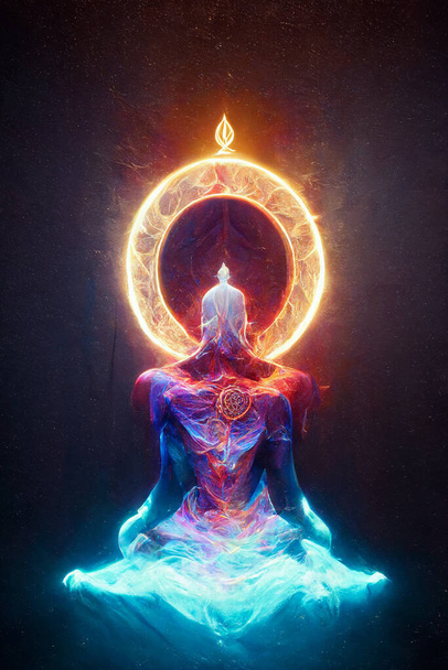 Концепция художественной иллюстрации просветления духовного пробуждения через медитацию - Фото, изображение