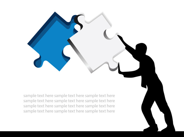 Vector man silhouette placing a blue puzzle over white background.Illustration business icon concept - Vector, Image