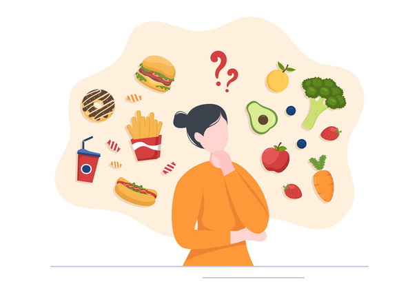 Šablona hubnutí ručně kreslené karikatury ploché ilustrace lidí s nadváhou cvičení, školení a plánování stravy pro štíhlé tělo - Vektor, obrázek