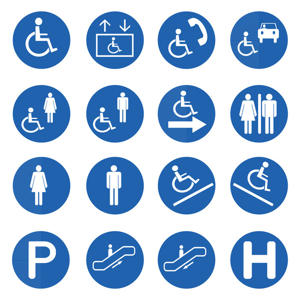Blue circle handicap signs vector set - Vector, Image
