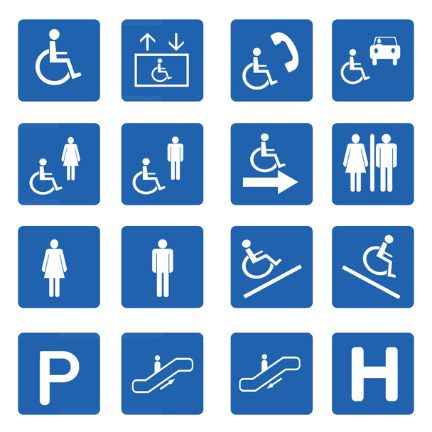 Blaues Quadrat Handicap Zeichen Vektor gesetzt - Foto, Bild