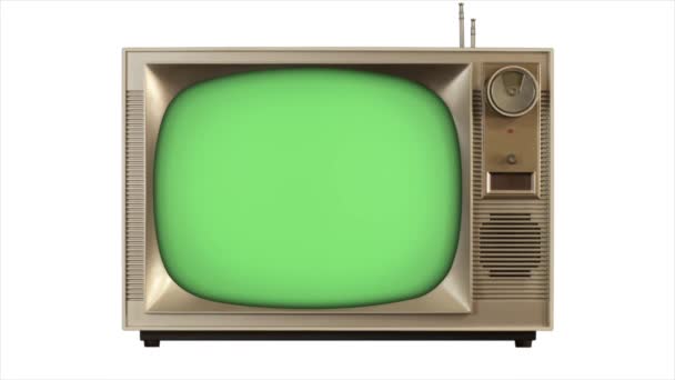Πράσινη οθόνη 3d tv 1960 ρετρό τηλεόραση build σε στυλ διαφάνεια προς τα εμπρός - build out στυλ διαφάνεια προς τα πίσω - Πλάνα, βίντεο