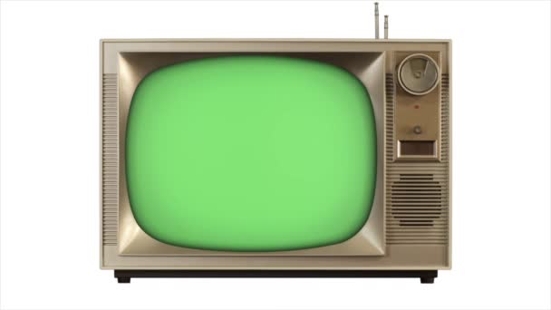 Πράσινη οθόνη 3d tv 1960 ρετρό τηλεόραση build σε στυλ fade in & turn on - build out style fade out & turn off - Πλάνα, βίντεο