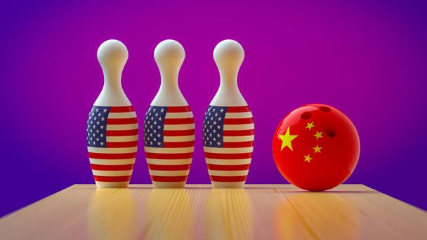 アメリカと中国の国旗ボウリングの概念 - 写真・画像