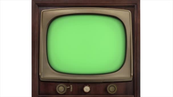 Zöld képernyő 3d tv 1965 retro tv build in style slide forward - build out style slide back - Felvétel, videó