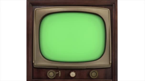 緑の画面3Dテレビ1965レトロなテレビのスタイルのスライドでビルド左ターンオン-スタイルのスライドを構築左ターンオフ - 映像、動画