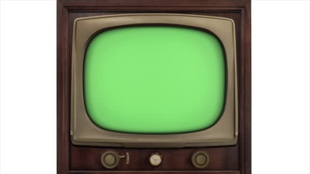 Zöld képernyő 3d tv1965 retro tv build in style slide right - build out style slide right - Felvétel, videó