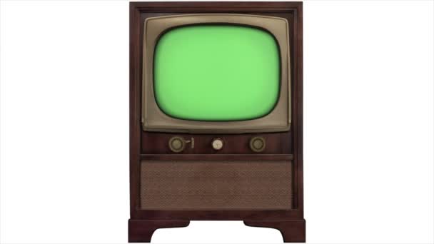 Green screen 3d tv 1965 retro tv build in style slide left turn on - build out style slide left turn off - Footage, Video