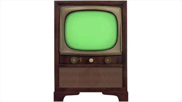 Green screen 3d tv 1965 retro tv build in style slide up & turn on - build out style slide down & turn off - Filmmaterial, Video