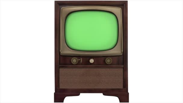 Green screen 3d tv 1965 retro tv build in style slide right turn on - build out style slide right turn off - Footage, Video