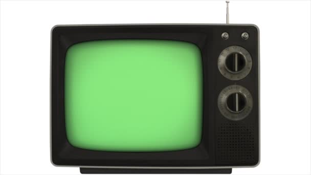 Πράσινη οθόνη 3d tv 1980 ρετρό τηλεόραση build σε στυλ διαφάνεια προς τα εμπρός - build out στυλ διαφάνεια προς τα πίσω - Πλάνα, βίντεο