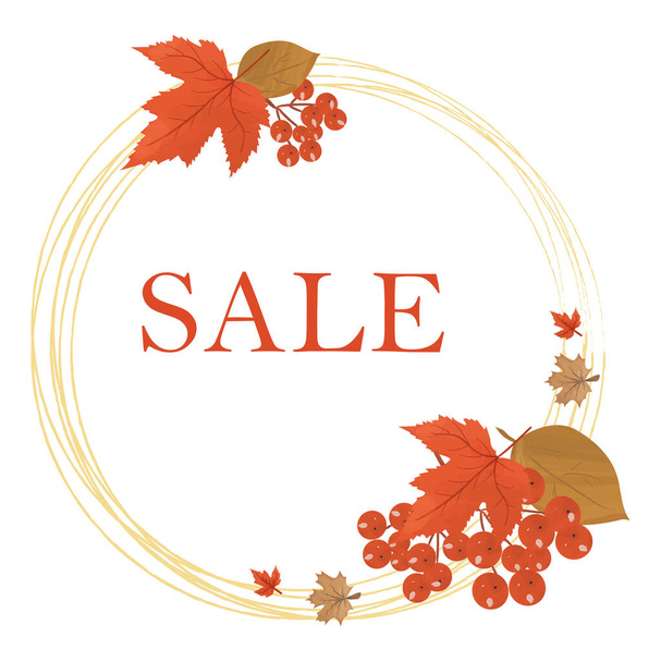 sale autumn background with leaves and rowan - Vecteur, image