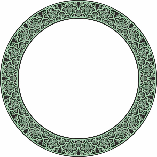 Vector green round oriental ornament. Arabic patterned circle of Iran, Iraq, Turkey, Syria. Persian frame, border - ベクター画像