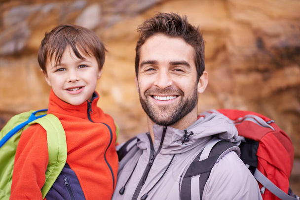 Hes a keen little hiker. a father and son enjoying a hike together - Photo, Image