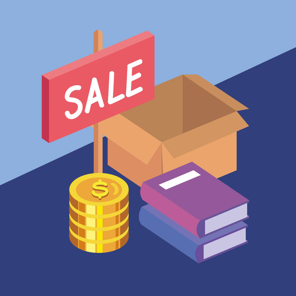 money and sale label in box flea market icons - Vector, Image