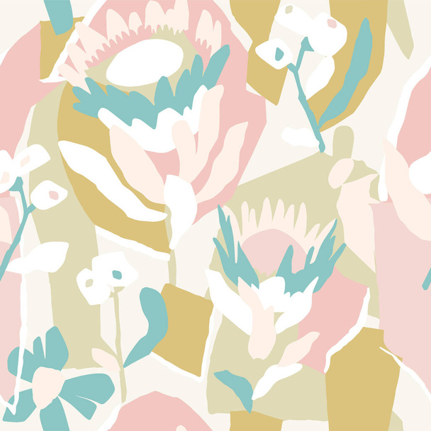Vector pastel color flower illustration seamless repeat pattern - Vector, Image