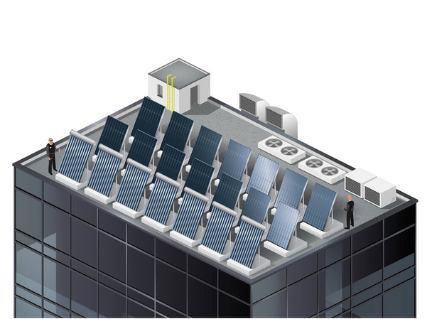 Solar panels on the roof different modern solar panels for buildings in vector - Vector, Imagen