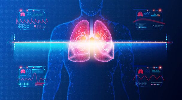 Tüdőfunkció-vizsgálat vagy tüdőfunkció-vizsgálat - PFT - Orvosi és technológiai fejlődés a tüdőgyógyászatban - Fogalmi illusztráció - Fotó, kép