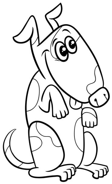 Black and white cartoon illustration of funny spotted dog comic animal character coloring page - Vektori, kuva